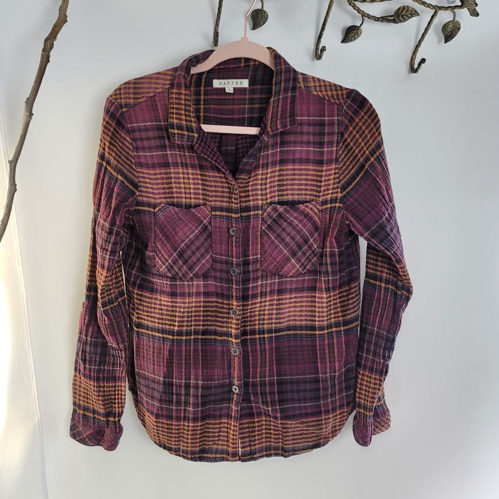 Harper 100% Cotton Plaid Button-Up Shirt